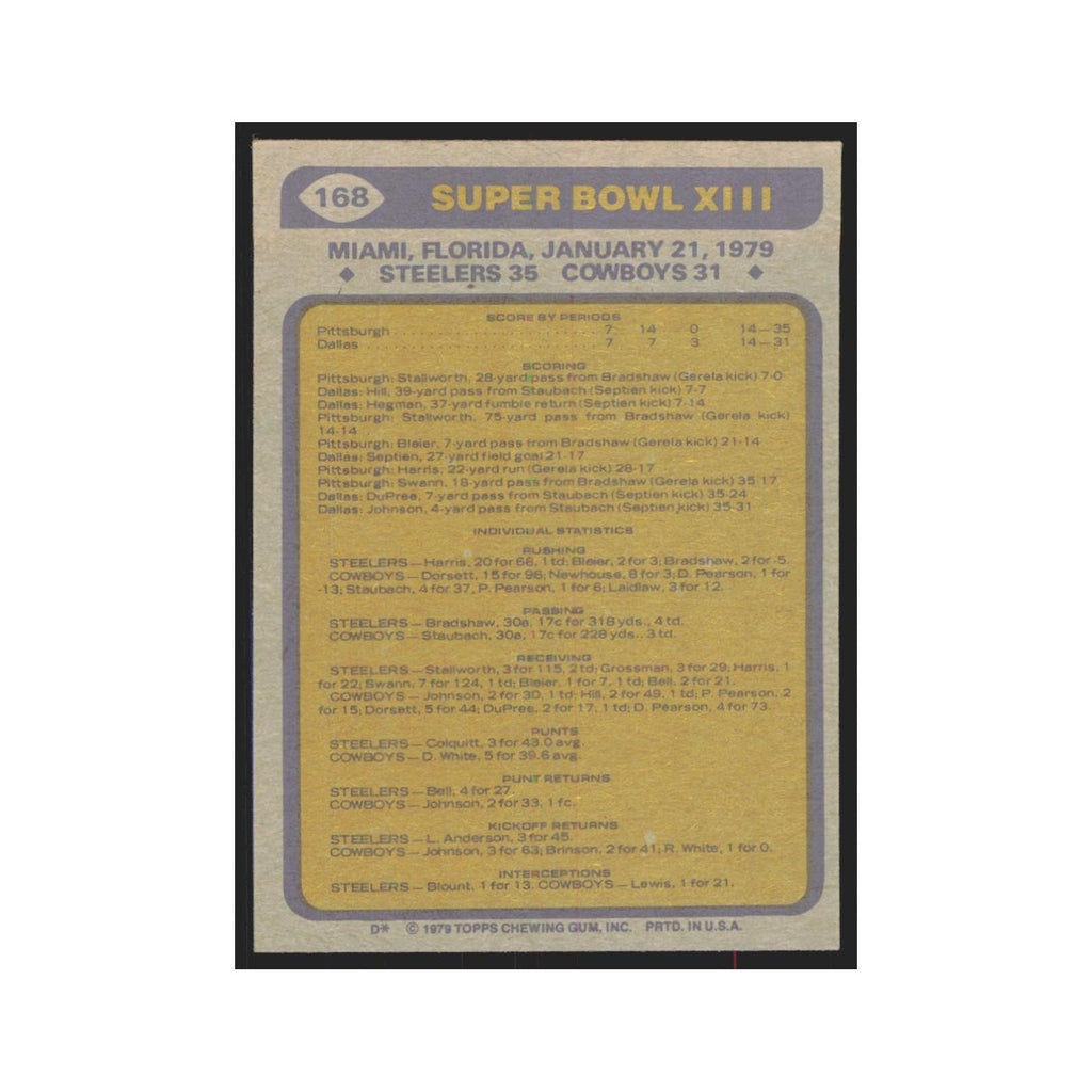 1979 Topps Super Bowl XIII Pittsburgh Steelers/Dallas Cowboys #168.0