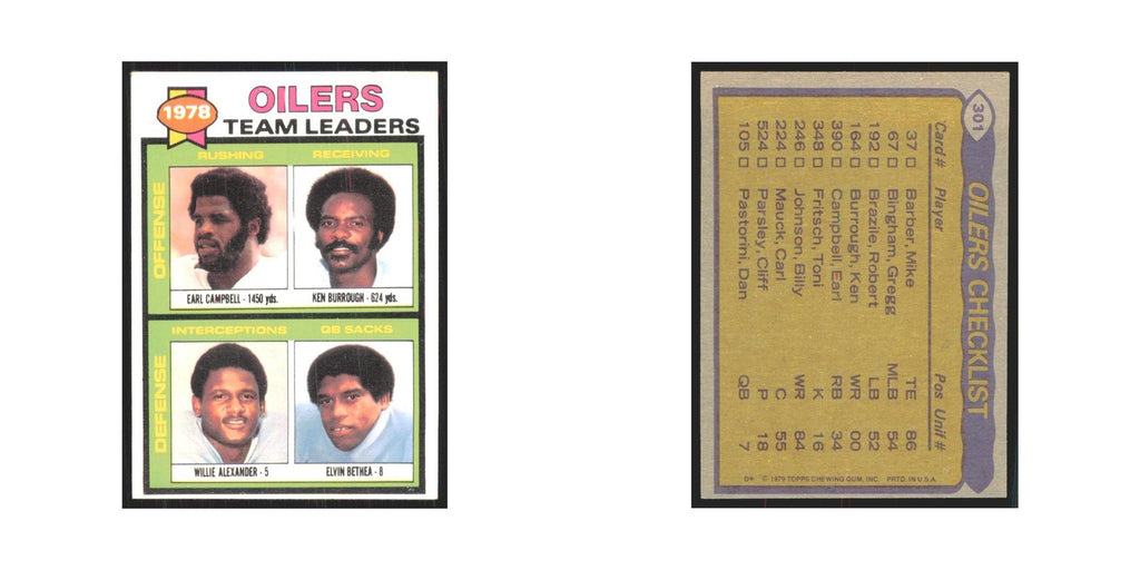 1979 Earl Campbell/Ken Burrough/Willie Alexander/Elvin Bethea Houston Oilers
