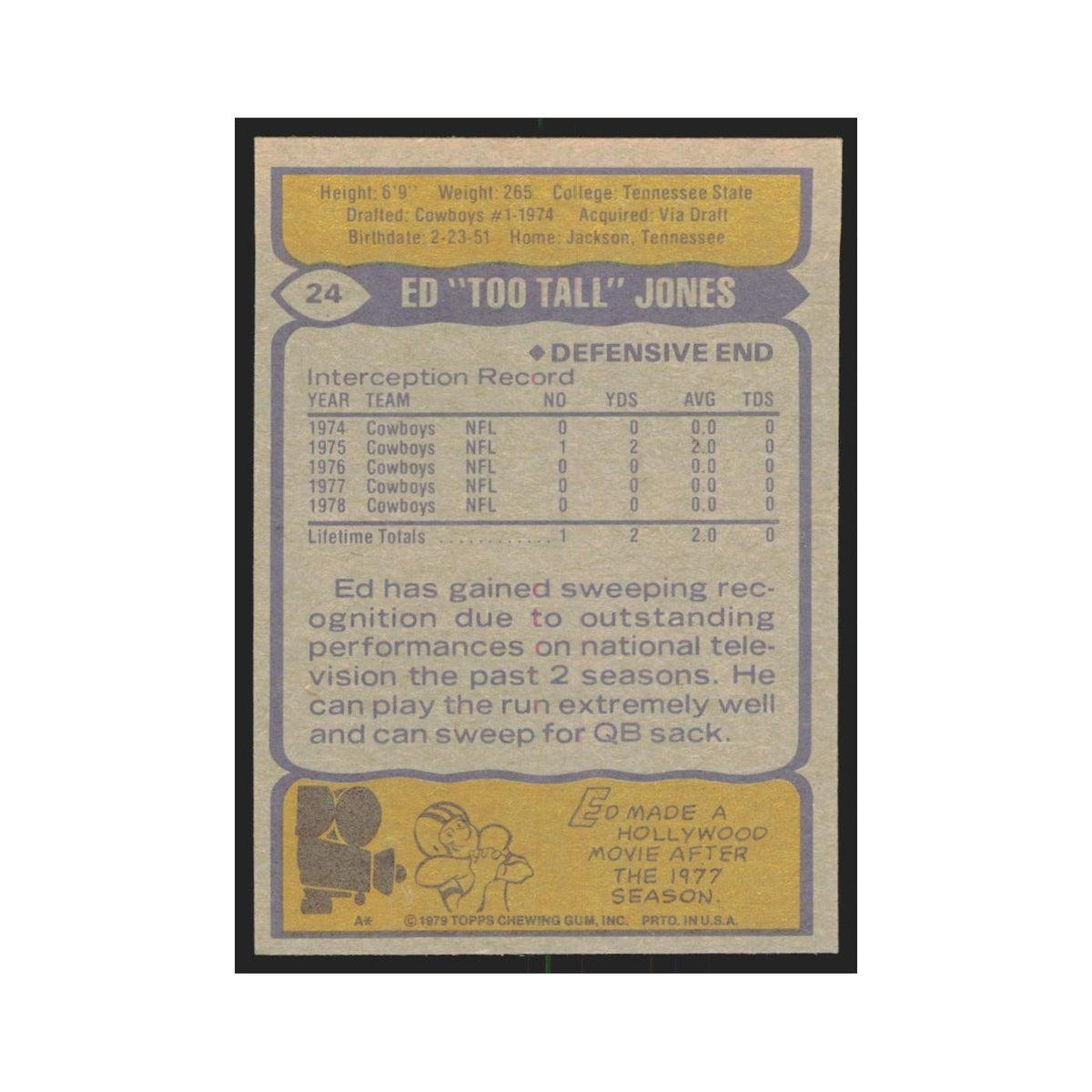 1979 Topps Ed Too Tall Jones Cowboys #24