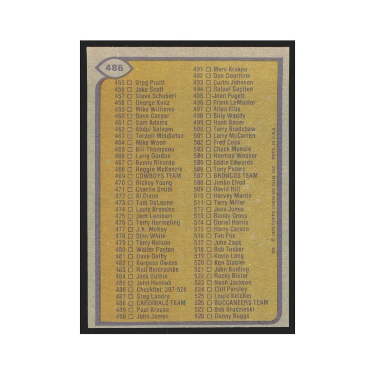 1979 Topps Checklist 397-528 #486