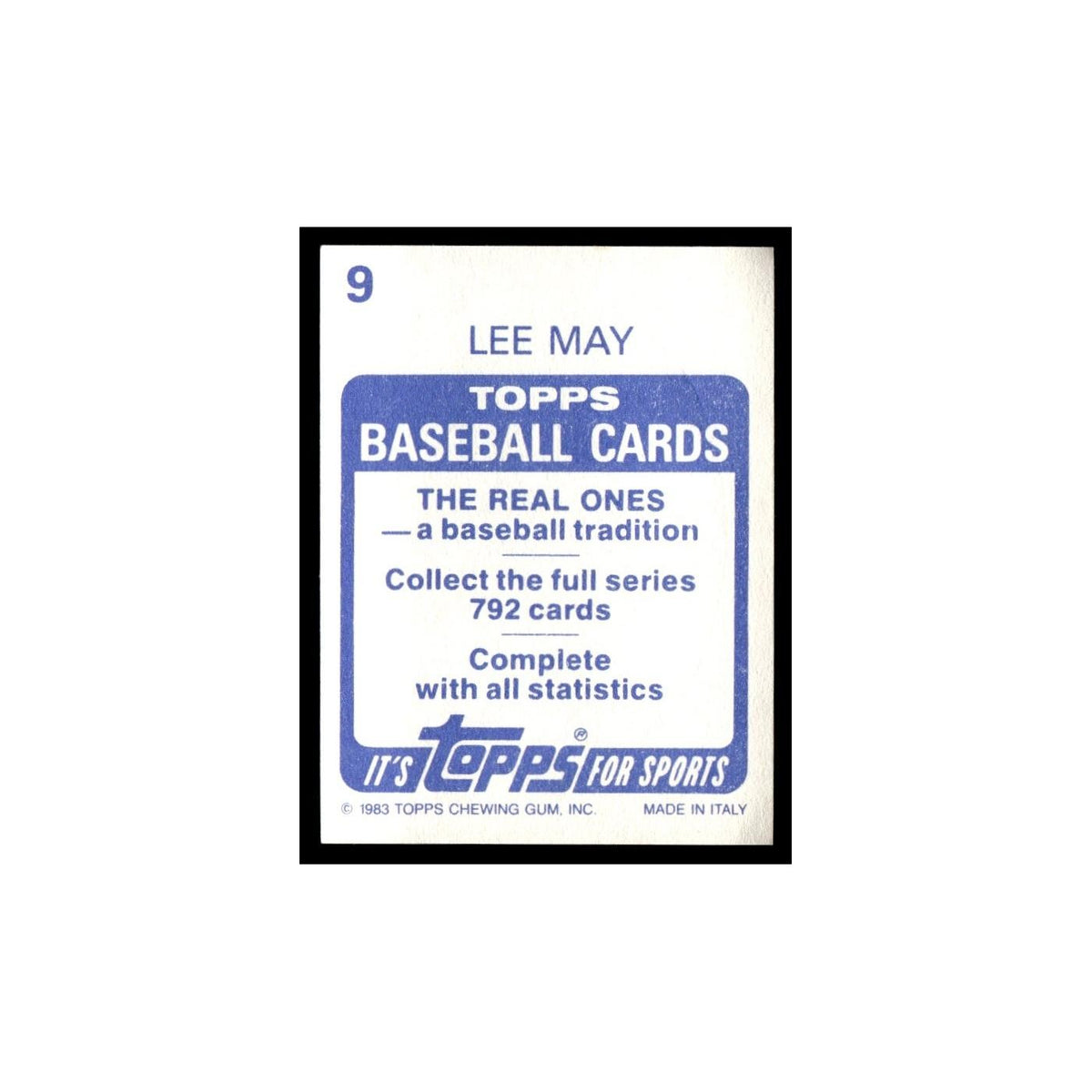 Lee May 1983 Topps Stickers #9 Kansas City Royals Baseball Card NM