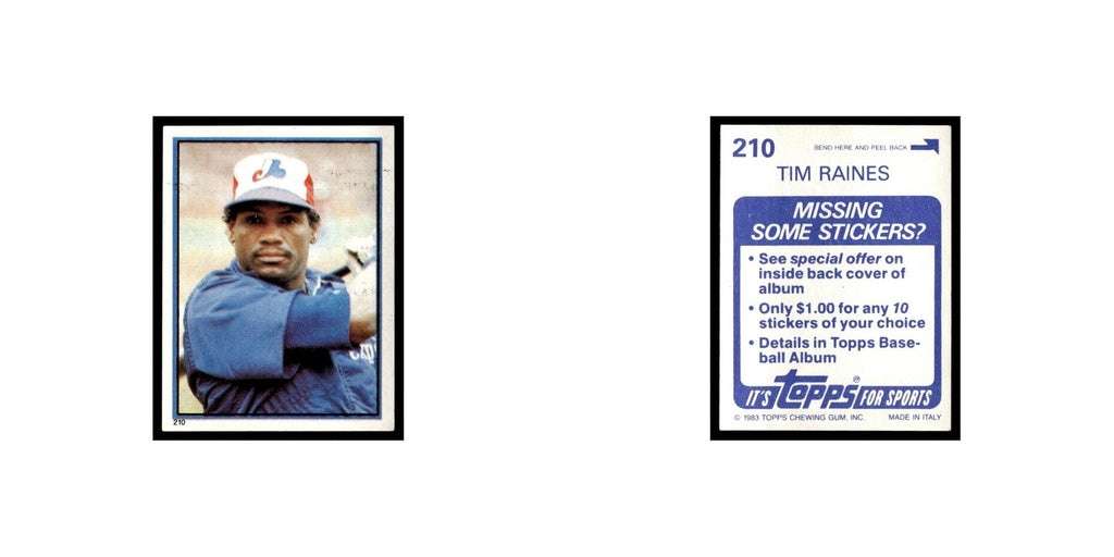 Tim Raines 1983 Topps Stickers #210 Montreal Expos Baseball Card NM