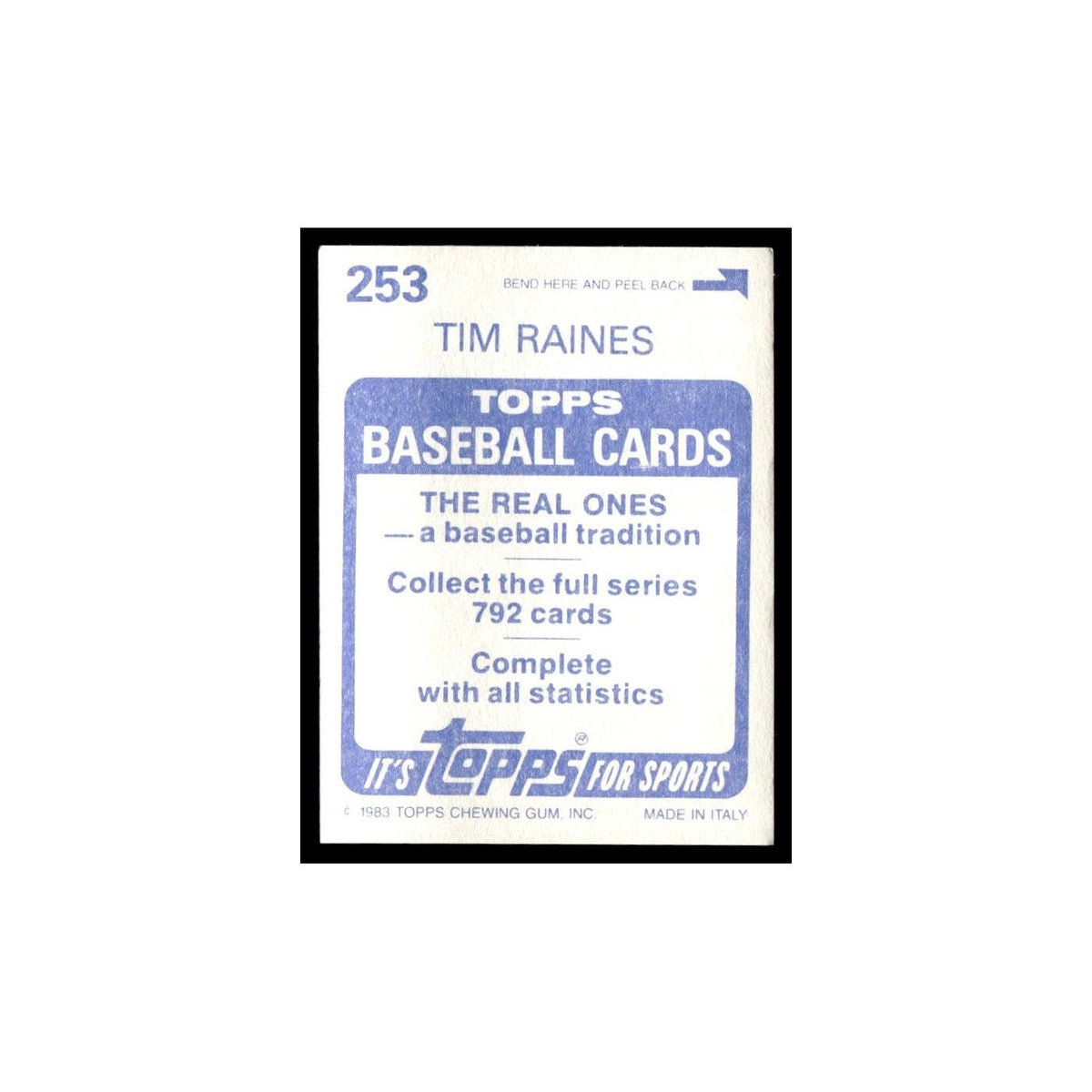 Tim Raines 1983 Topps Stickers #253 Montreal Expos Baseball Card NM