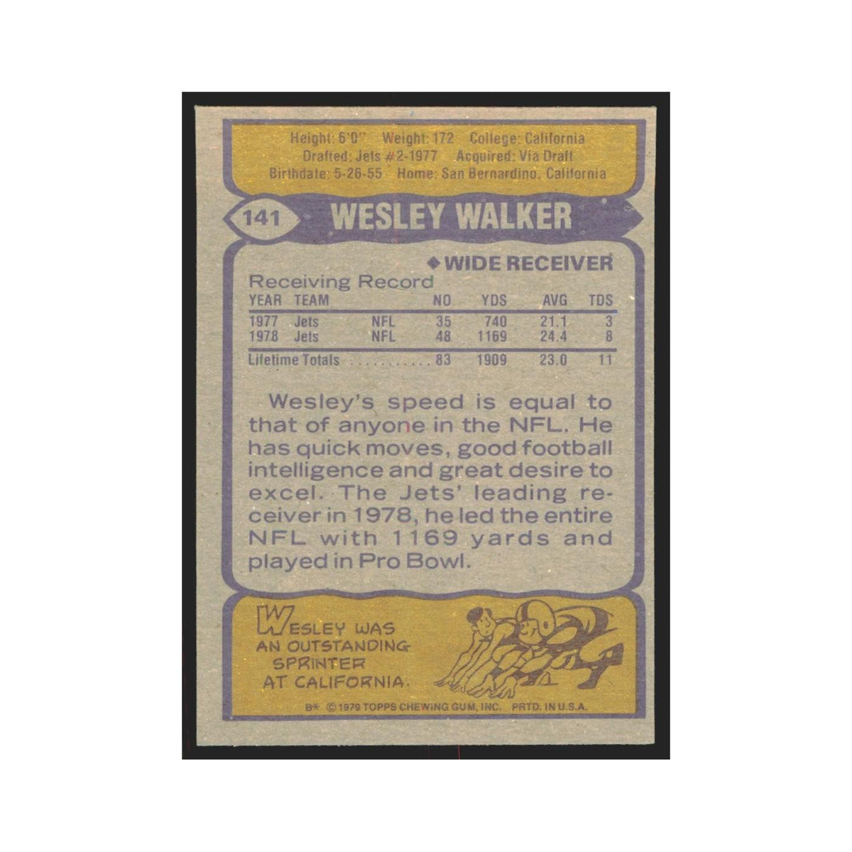1979 Topps Wesley Walker Jets #141