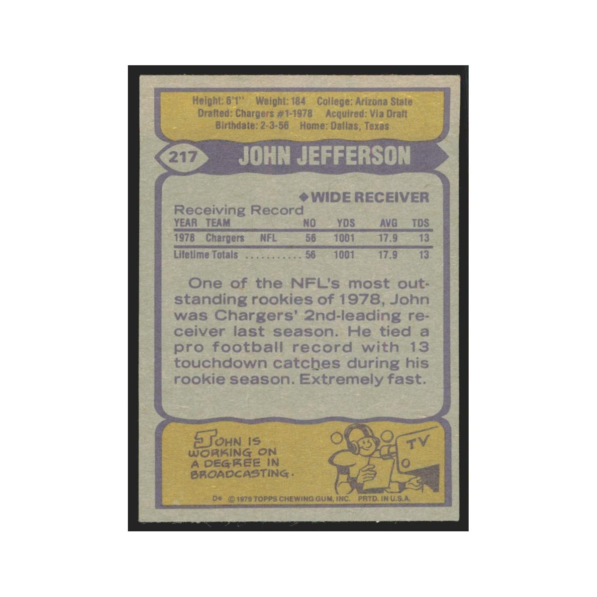 1979 Topps John Jefferson San Diego Chargers #217