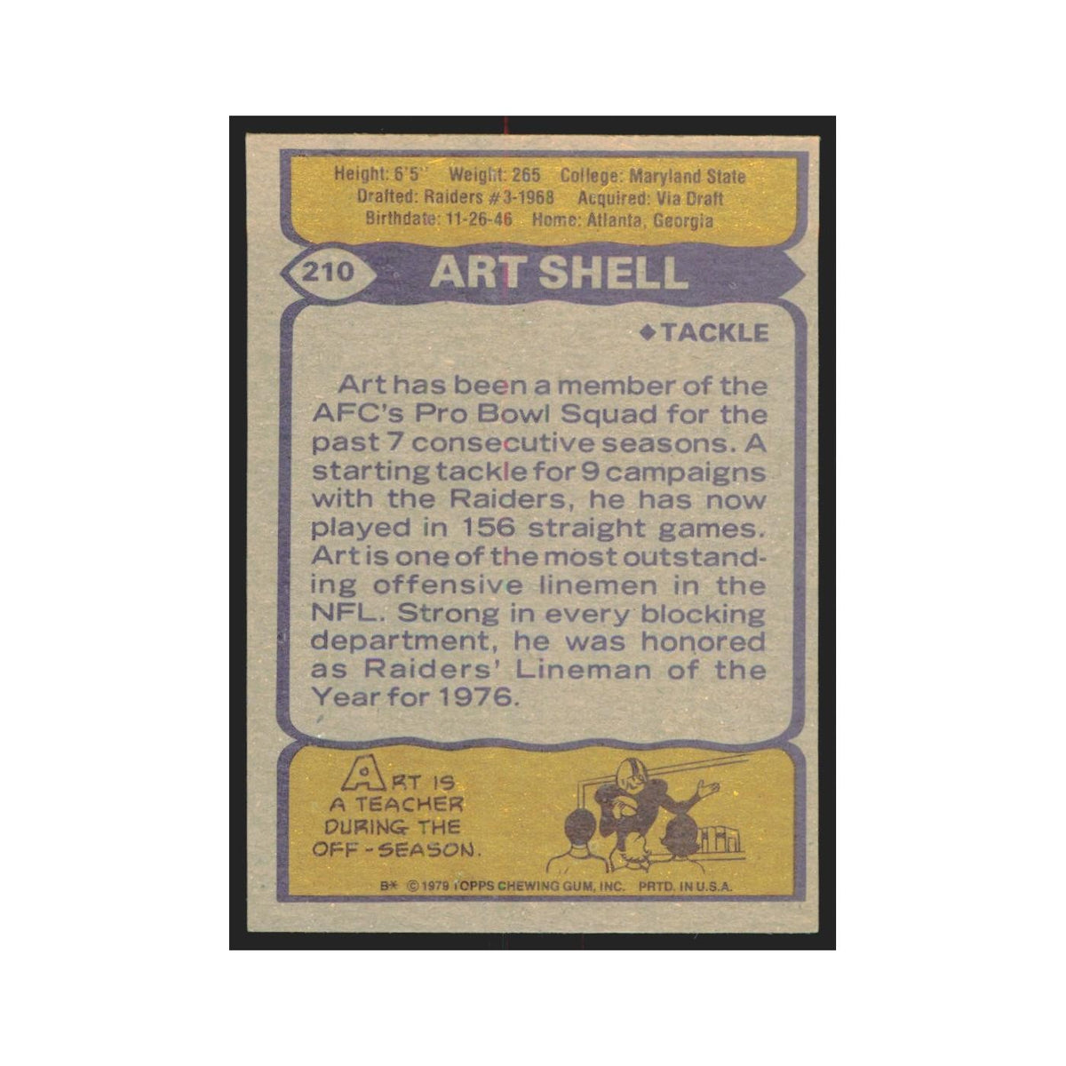 1979 Topps Art Shell Raiders #210