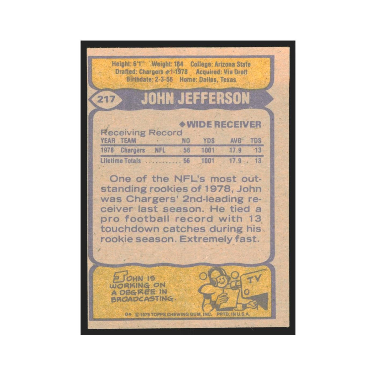 1979 Topps John Jefferson San Diego Chargers #217