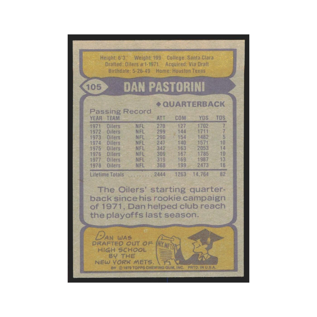 1979 Topps Dan Pastorini Houston Oilers #105