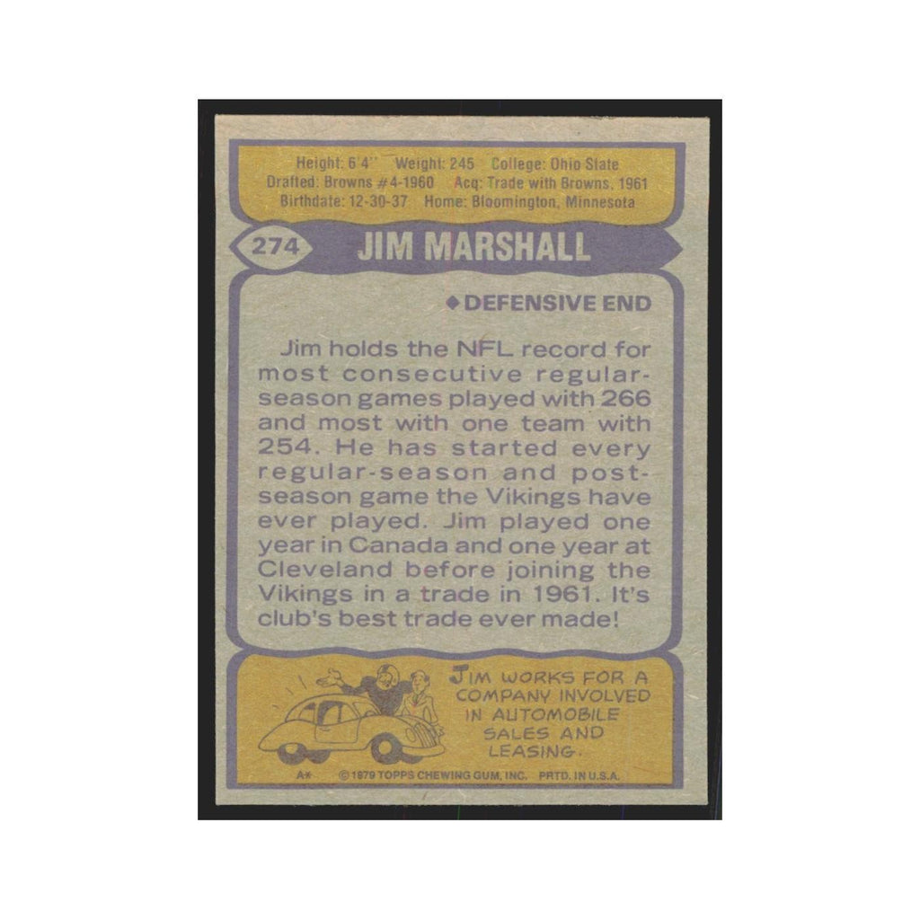 1979 Topps Jim Marshall Vikings #274