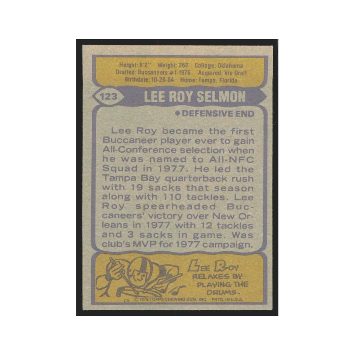 1979 Topps Lee Roy Selmon Buccaneers #123