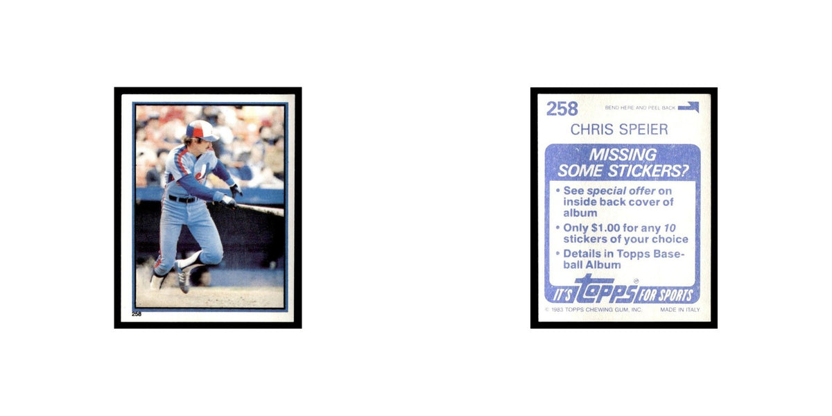 Chris Speier 1983 Topps Stickers #258 Montreal Expos Baseball Card NM