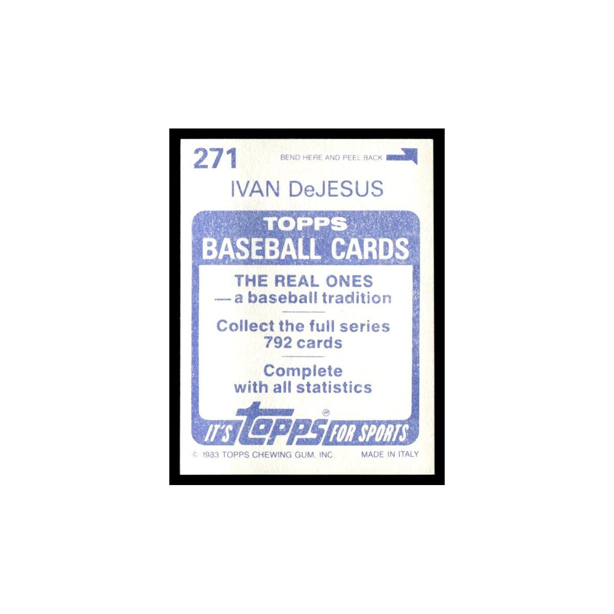Ivan DeJesus 1983 Topps Stickers #271 Philadelphia Phillies Baseball Card NM