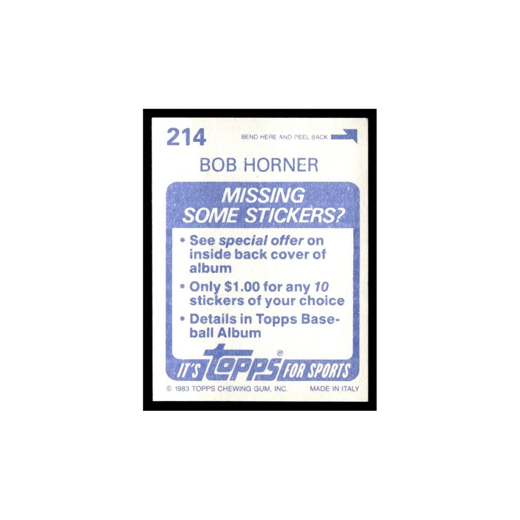 Bob Horner 1983 Topps Stickers #214 Atlanta Braves Baseball Card NM