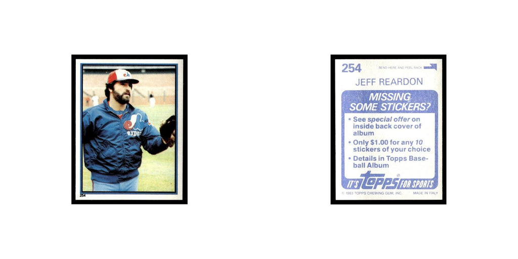 Jeff Reardon 1983 Topps Stickers #254 Montreal Expos Baseball Card NM