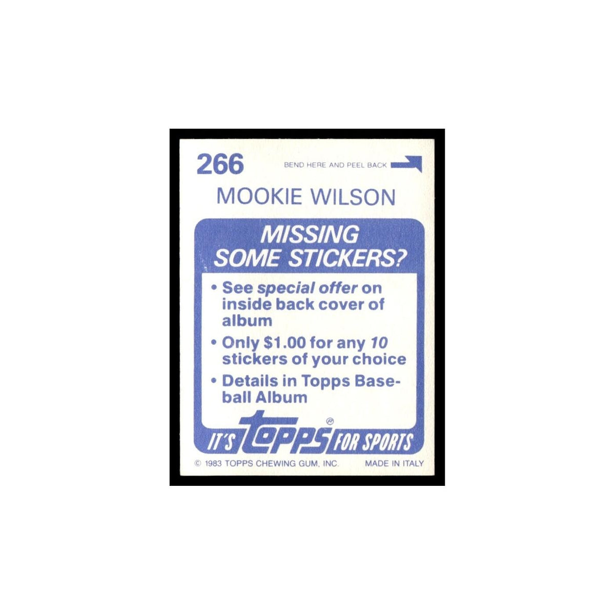 Mookie Wilson 1983 Topps Stickers #266 New York Mets Baseball Card NM