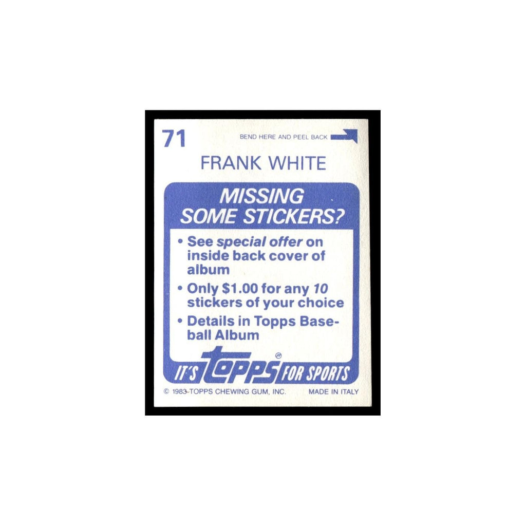 Frank White 1983 Topps Stickers #71 Kansas City Royals Baseball Card NM