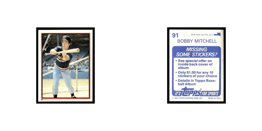 Bobby Mitchell 1983 Topps Stickers #91 Minnesota Twins Baseball Card NM