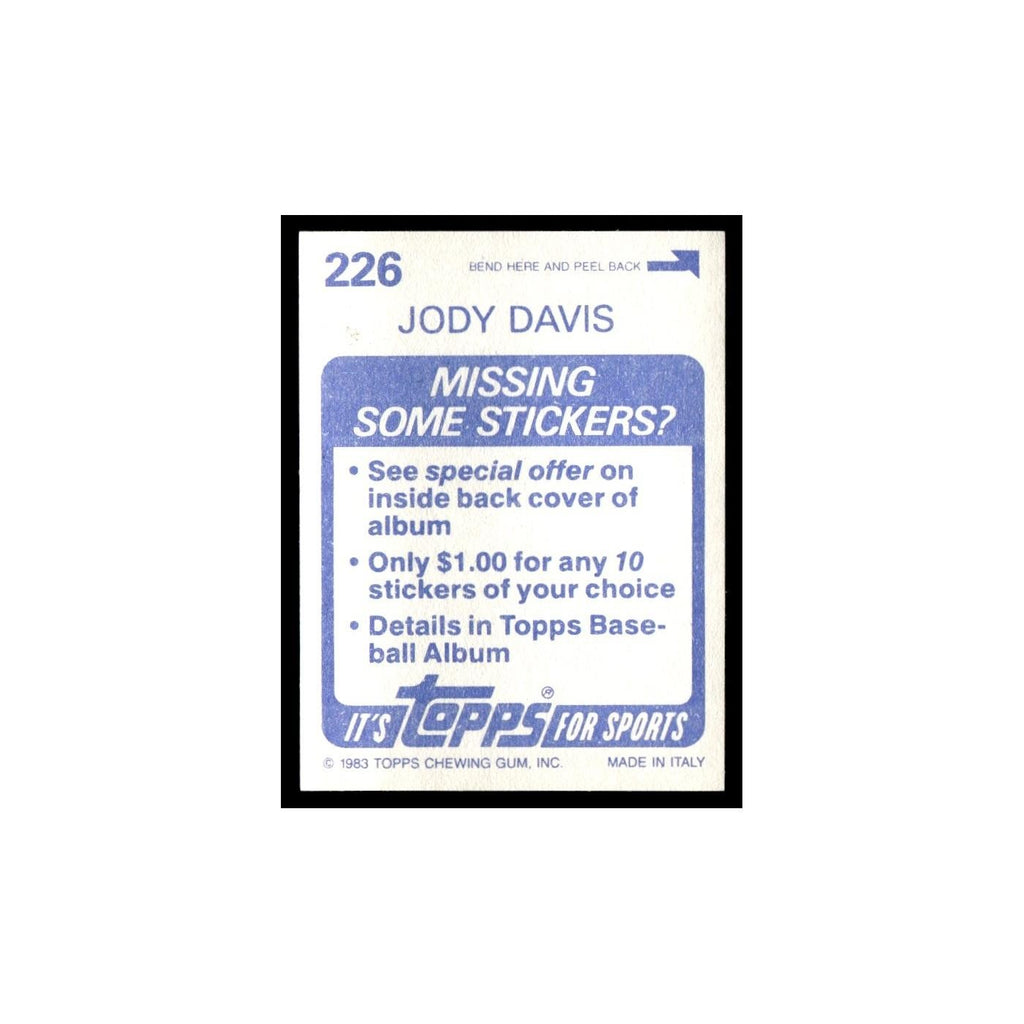 Jody Davis 1983 Topps Stickers #226 Chicago Cubs Baseball Card NM