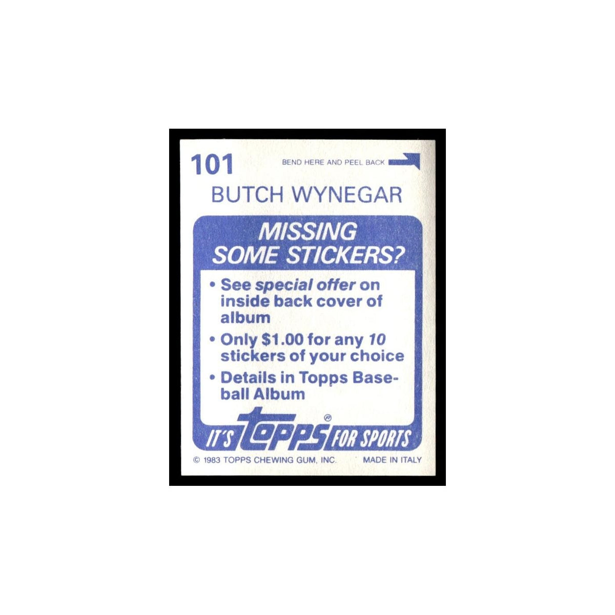 Butch Wynegar 1983 Topps Stickers #101 New York Yankees Baseball Card NM
