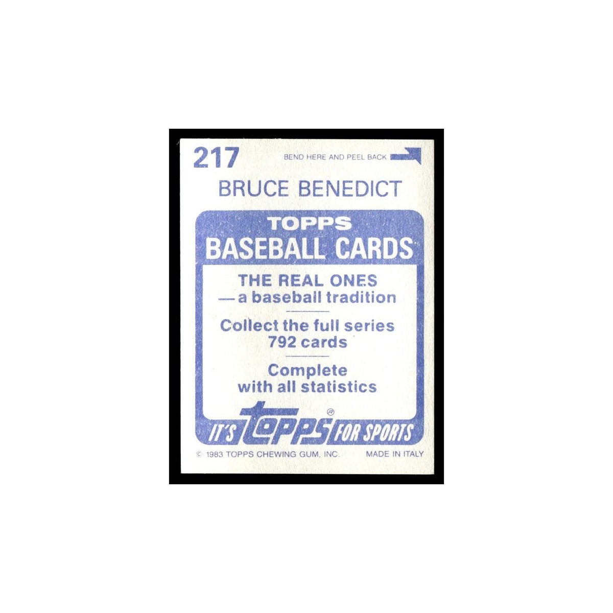 Bruce Benedict 1983 Topps Stickers #217 Atlanta Braves Baseball Card NM