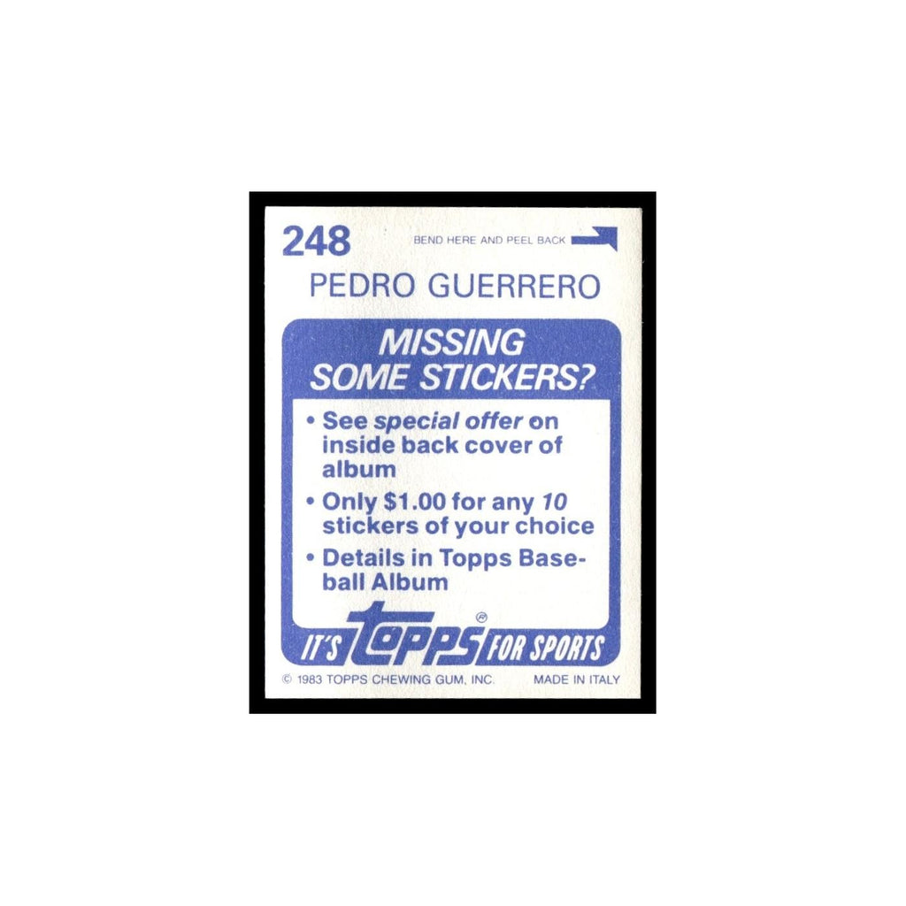 Pedro Guerrero 1983 Topps Stickers #248 Los Angeles Dodgers Baseball Card NM
