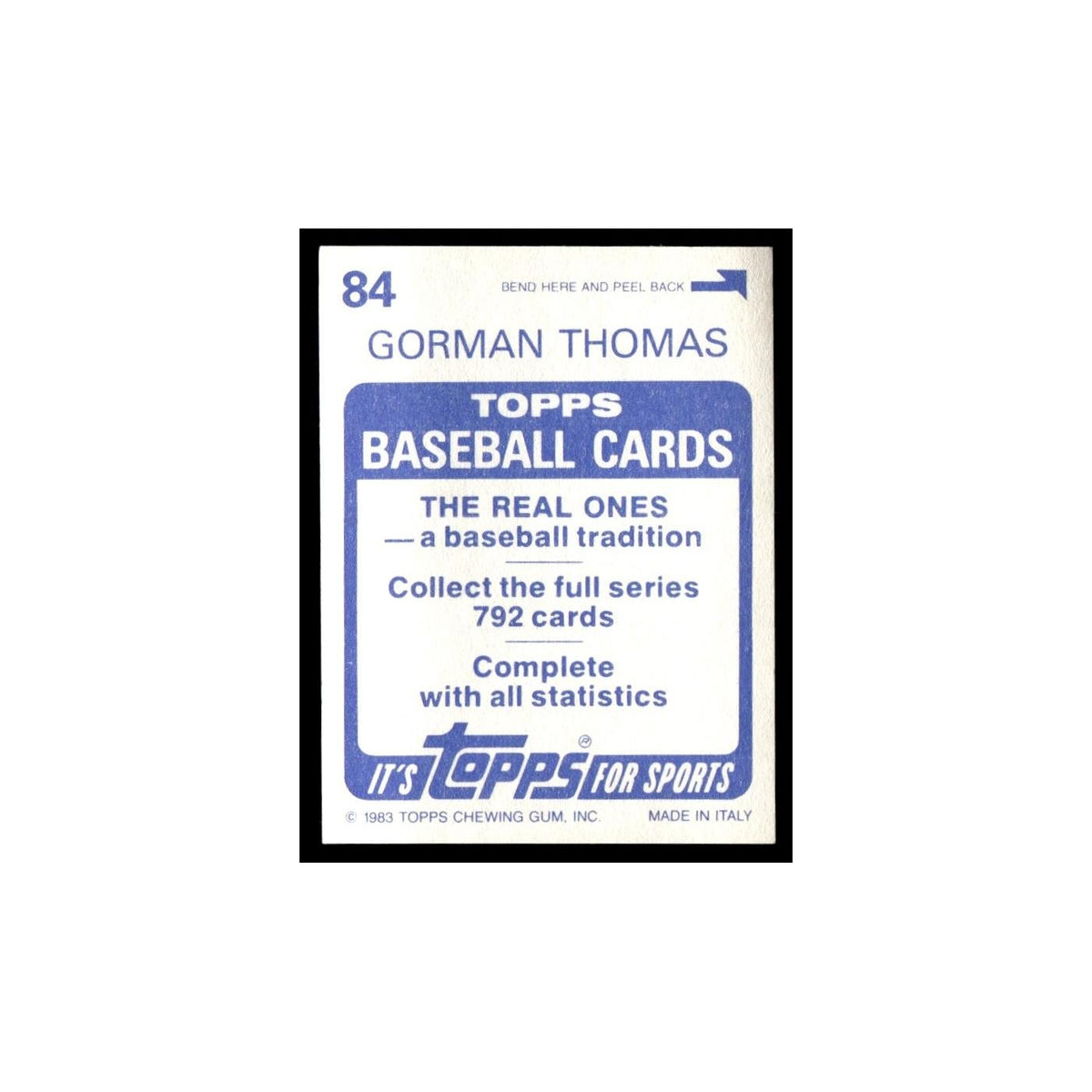 Gorman Thomas 1983 Topps Stickers #84 Milwaukee Brewers Baseball Card NM
