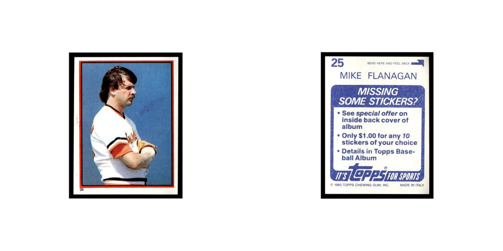 Mike Flanagan 1983 Topps Stickers #25 Baltimore Orioles Baseball Card NM
