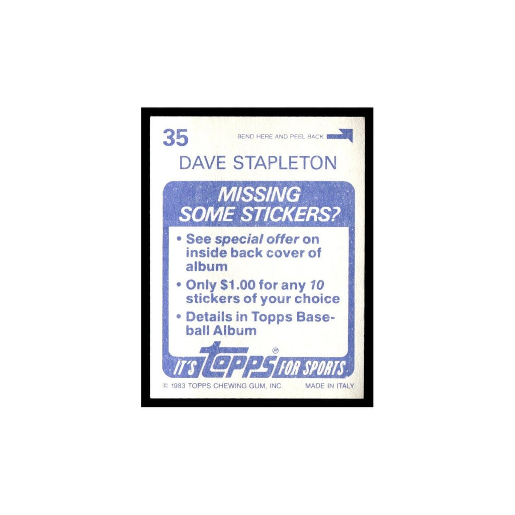 Dave Stapleton 1983 Topps Stickers #35 Boston Red Sox Baseball Card NM