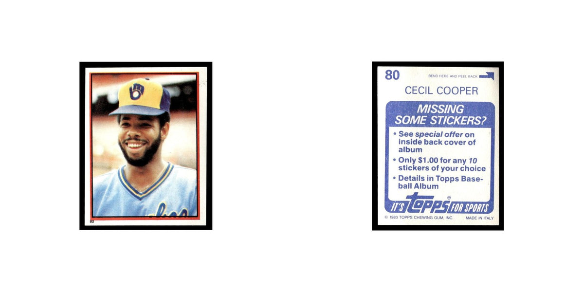 Cecil Cooper 1983 Topps Stickers #80 Milwaukee Brewers Baseball Card NM