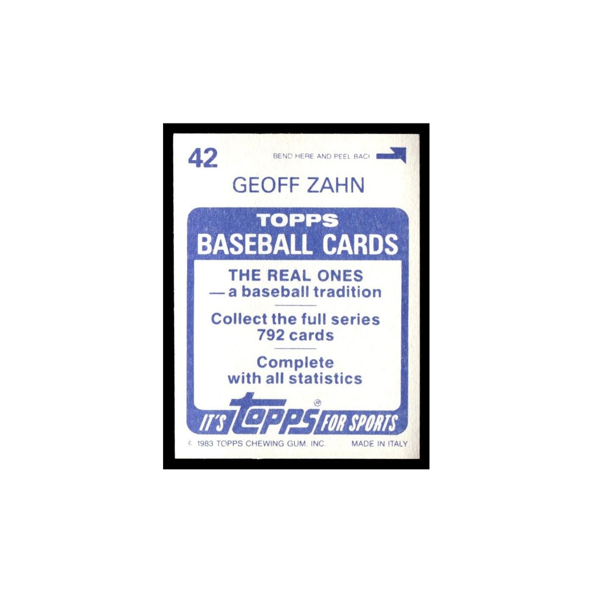 Geoff Zahn 1983 Topps Stickers #42 California Angels Baseball Card NM