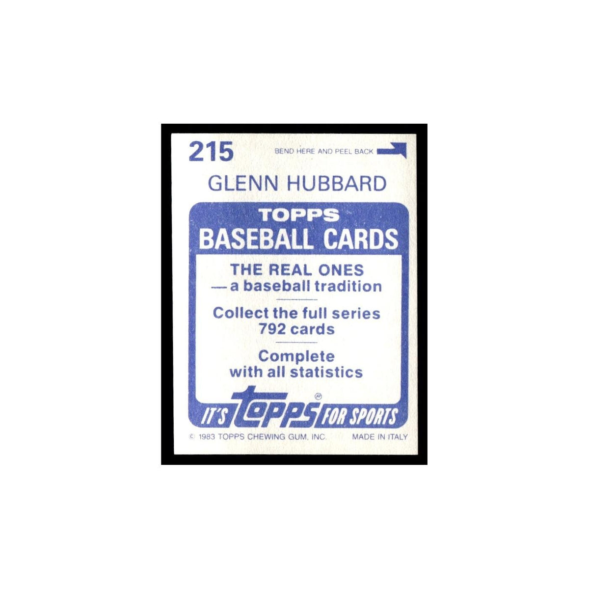 Glenn Hubbard 1983 Topps Stickers #215 Atlanta Braves Baseball Card NM