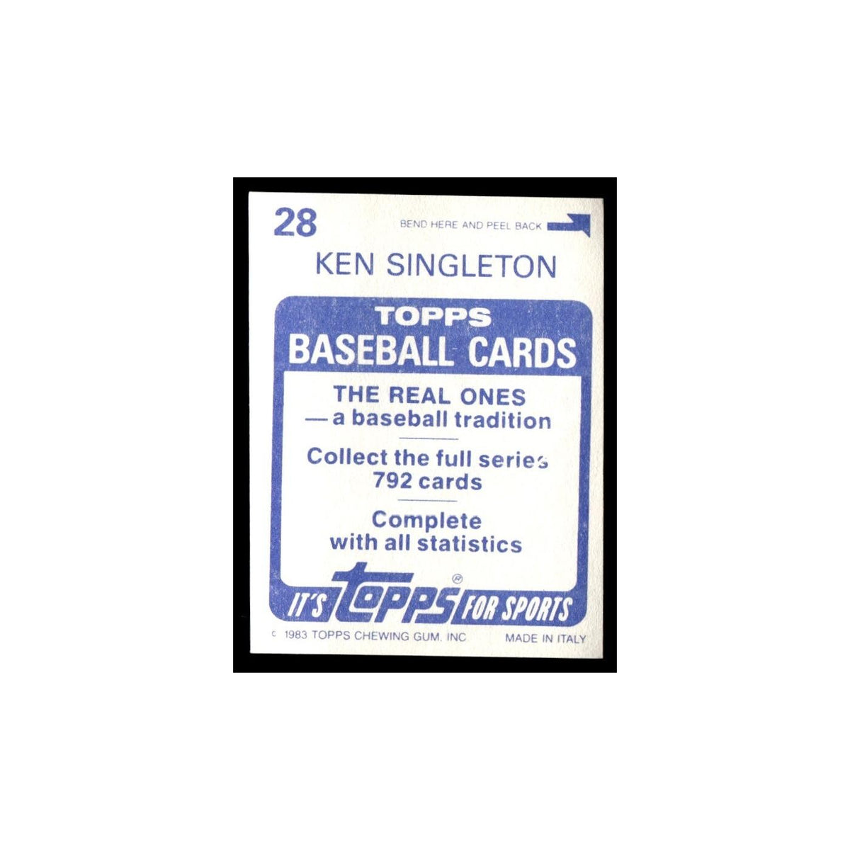 Ken Singleton 1983 Topps Stickers #28 Baltimore Orioles Baseball Card NM