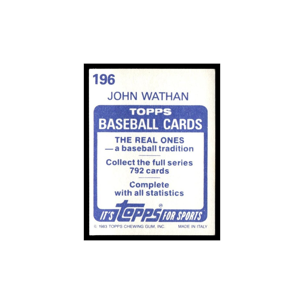 John Wathan 1983 Topps Stickers #196 Kansas City Royals Baseball Card NM