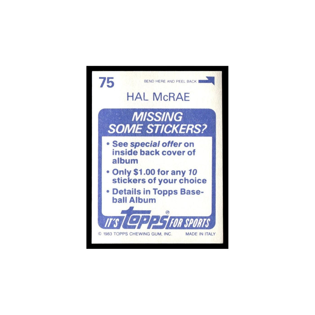 Hal McRae 1983 Topps Stickers #75 Kansas City Royals Baseball Card NM