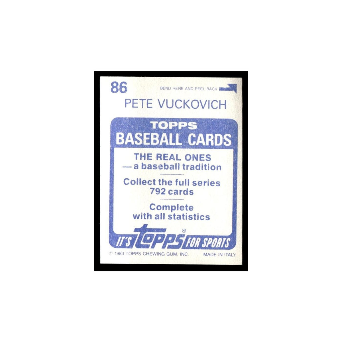 Pete Vuckovich 1983 Topps Stickers #86 Milwaukee Brewers Baseball Card NM