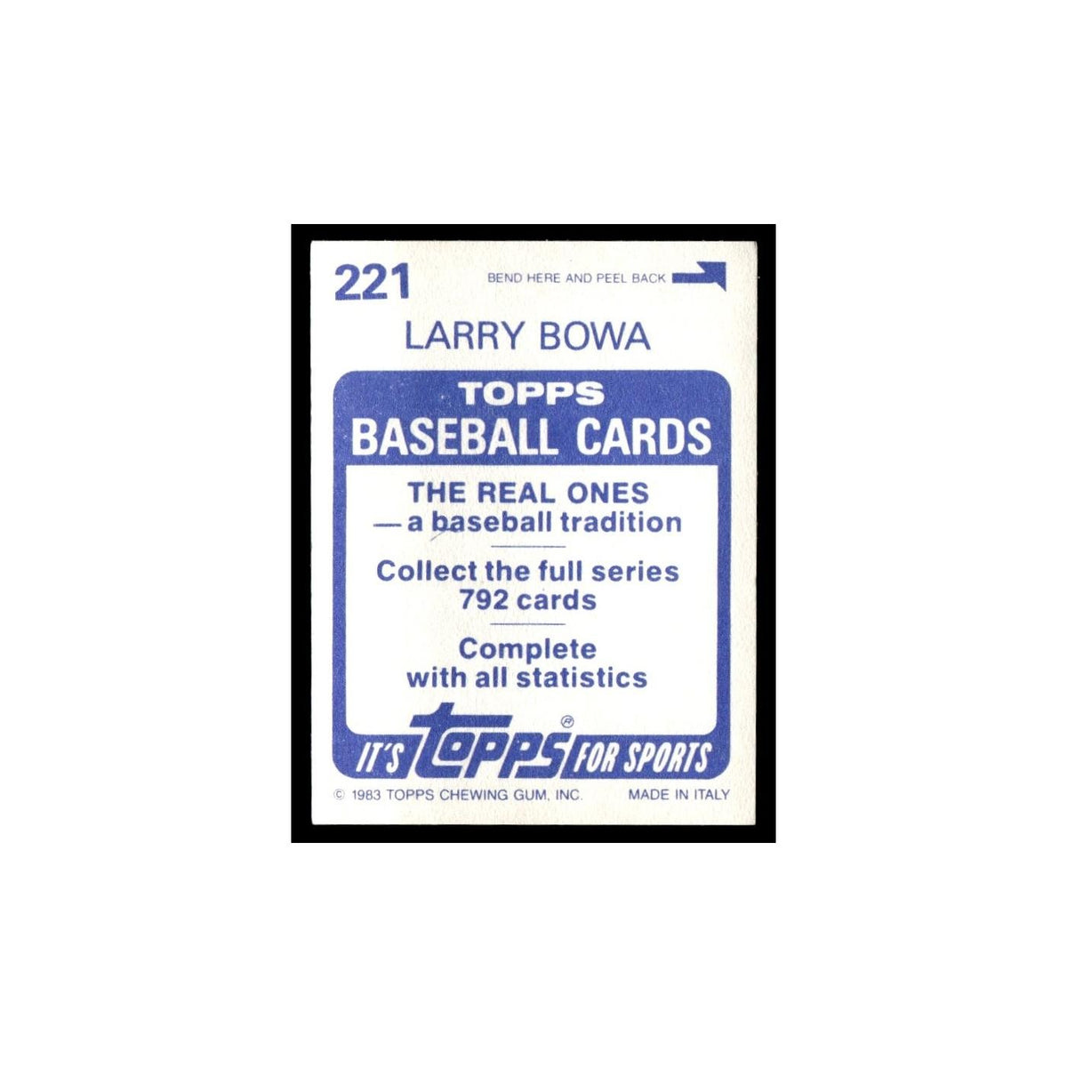 Larry Bowa 1983 Topps Stickers #221 Chicago Cubs Baseball Card NM