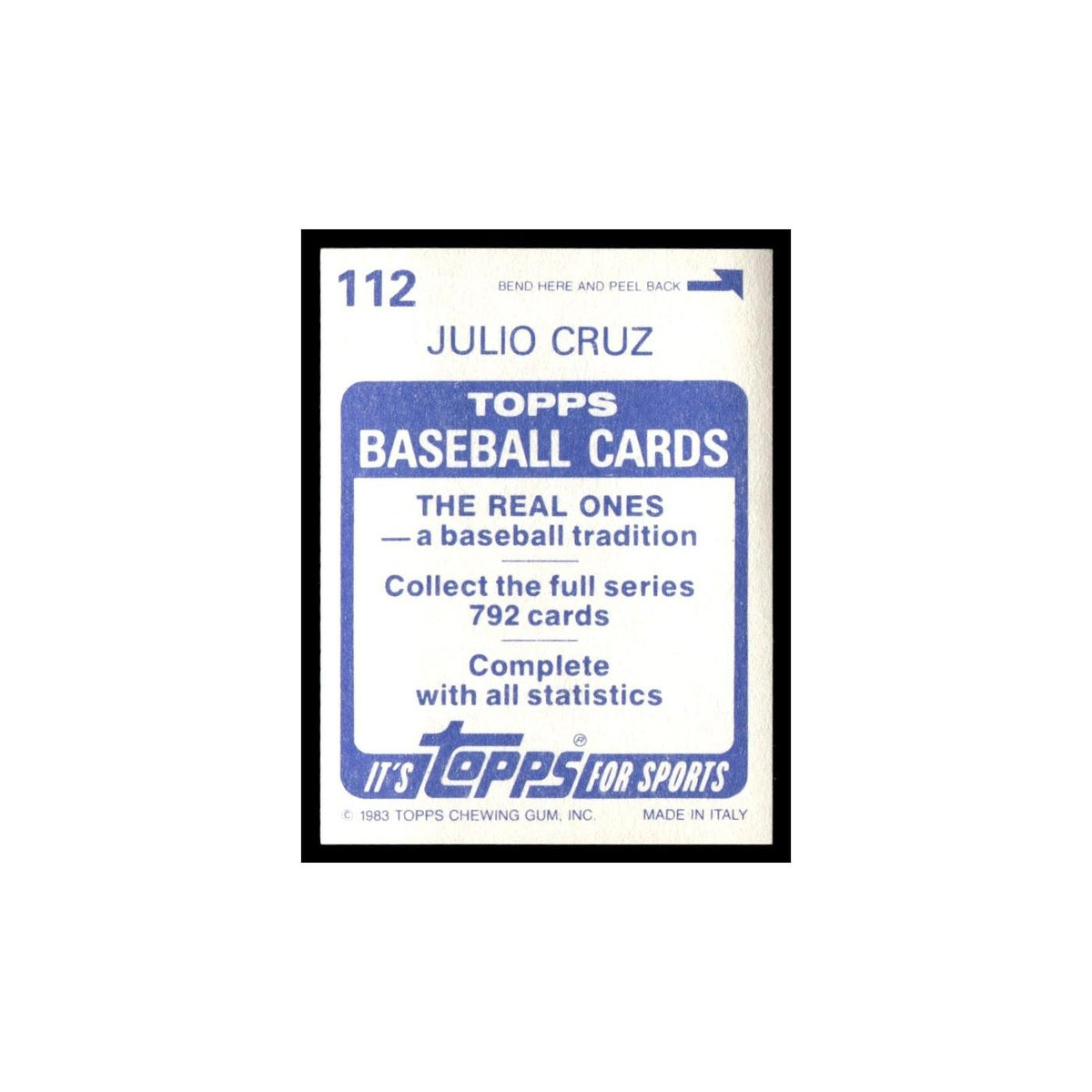 Julio Cruz 1983 Topps Stickers #112 Seattle Mariners Baseball Card NM