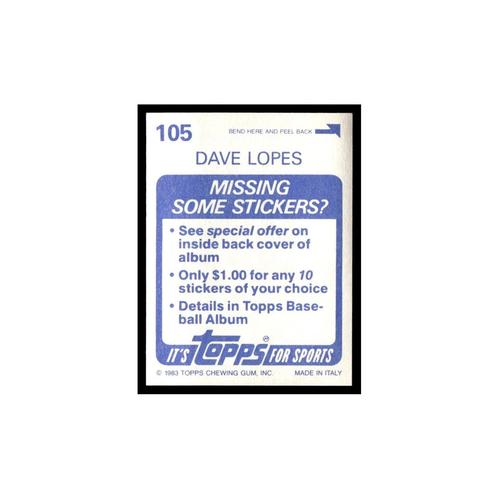 Dave Lopes 1983 Topps Stickers #105 Oakland Athletics Baseball Card NM