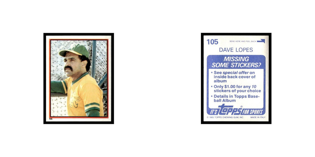 Dave Lopes 1983 Topps Stickers #105 Oakland Athletics Baseball Card NM