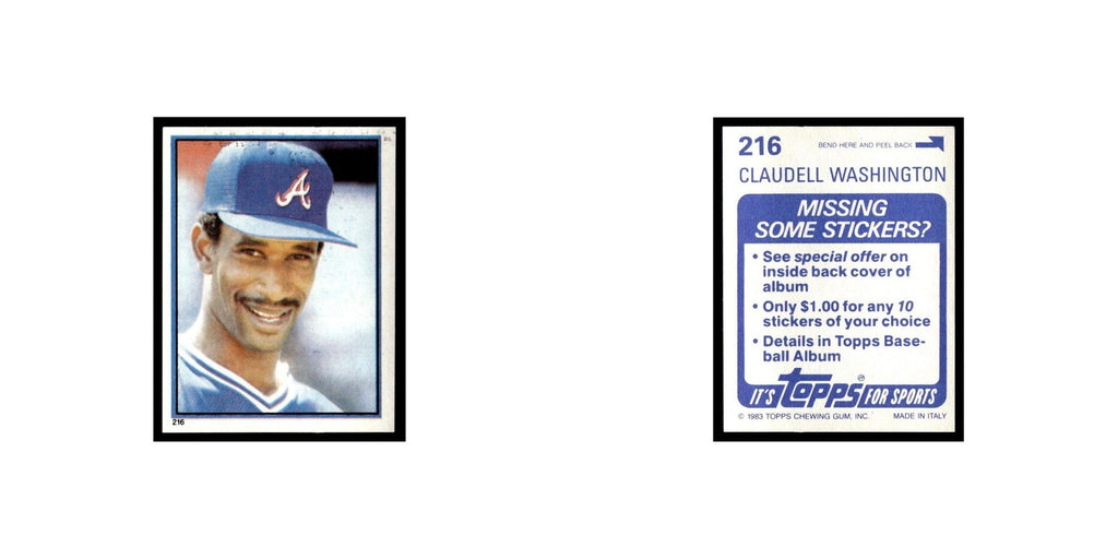 Claudell Washington 1983 Topps Stickers #216 Atlanta Braves Baseball Card NM