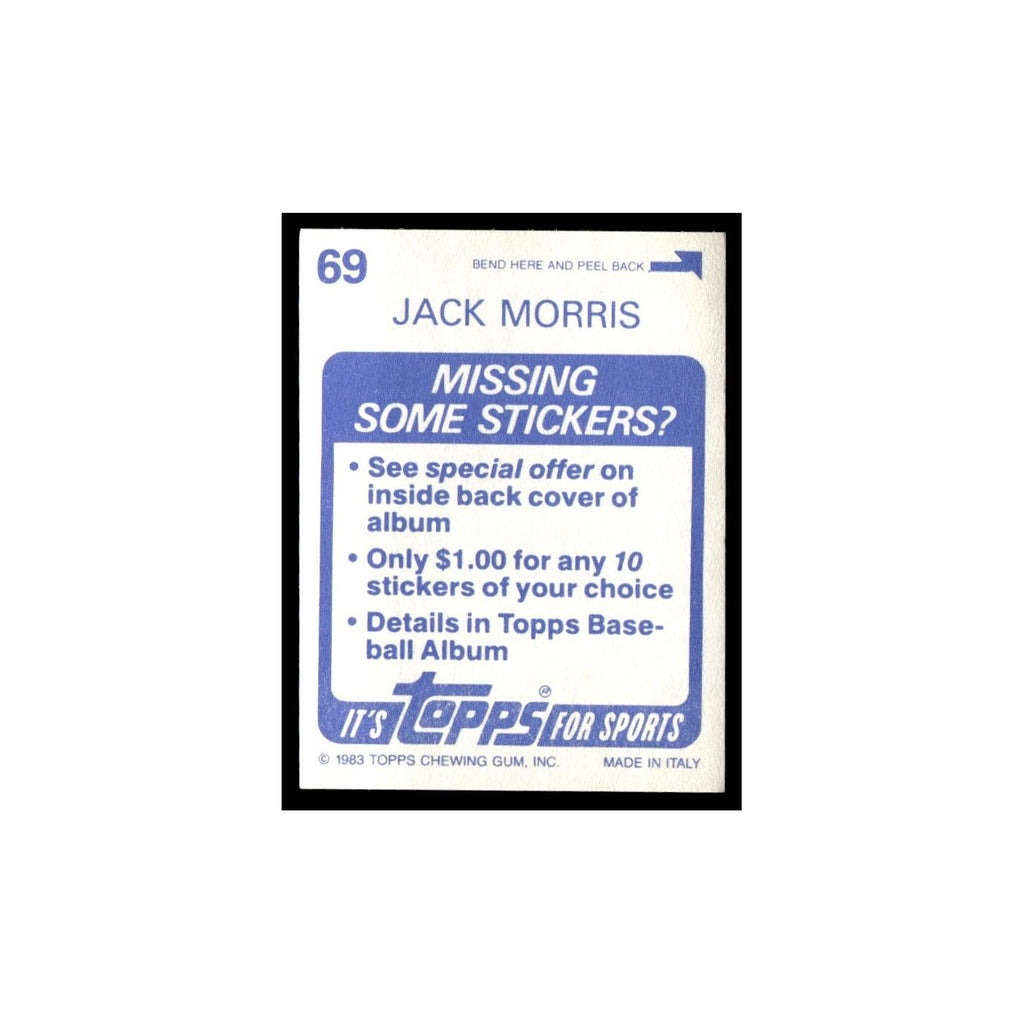 Jack Morris 1983 Topps Stickers #69 Detroit Tigers Baseball Card NM