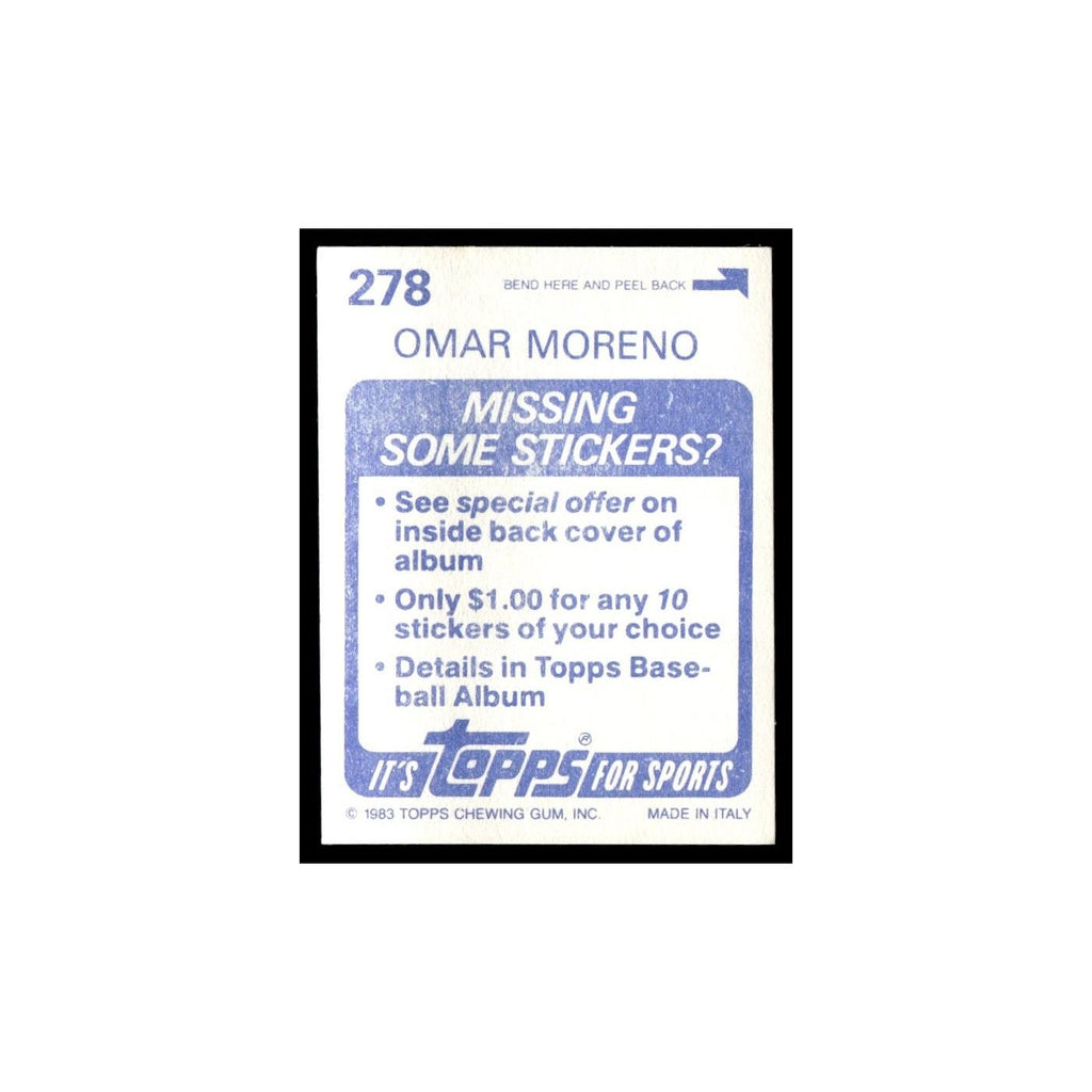 Omar Moreno 1983 Topps Stickers #278 Pittsburgh Pirates Baseball Card NM