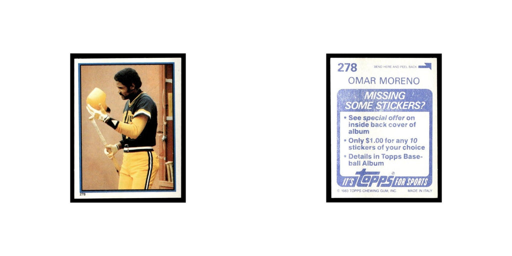Omar Moreno 1983 Topps Stickers #278 Pittsburgh Pirates Baseball Card NM