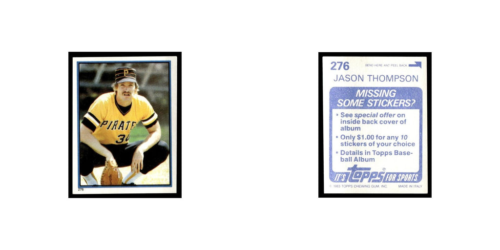 Jason Thompson 1983 Topps Stickers #276 Pittsburgh Pirates Baseball Card NM