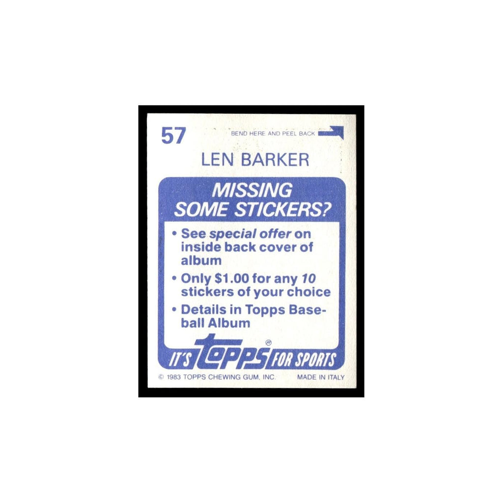 Len Barker 1983 Topps Stickers #57 Cleveland Indians Baseball Card NM