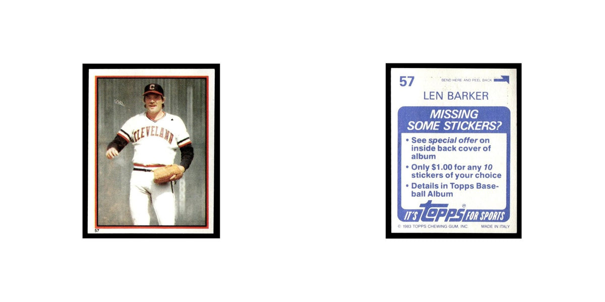 Len Barker 1983 Topps Stickers #57 Cleveland Indians Baseball Card NM