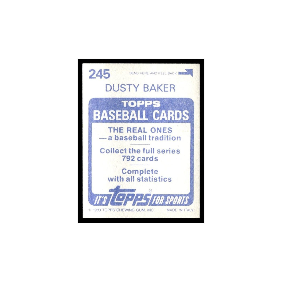Dusty Baker 1983 Topps Stickers #245 Los Angeles Dodgers Baseball Card NM
