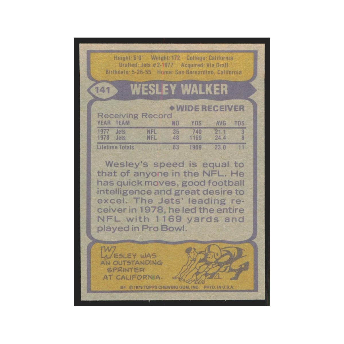1979 Topps Wesley Walker Jets #141