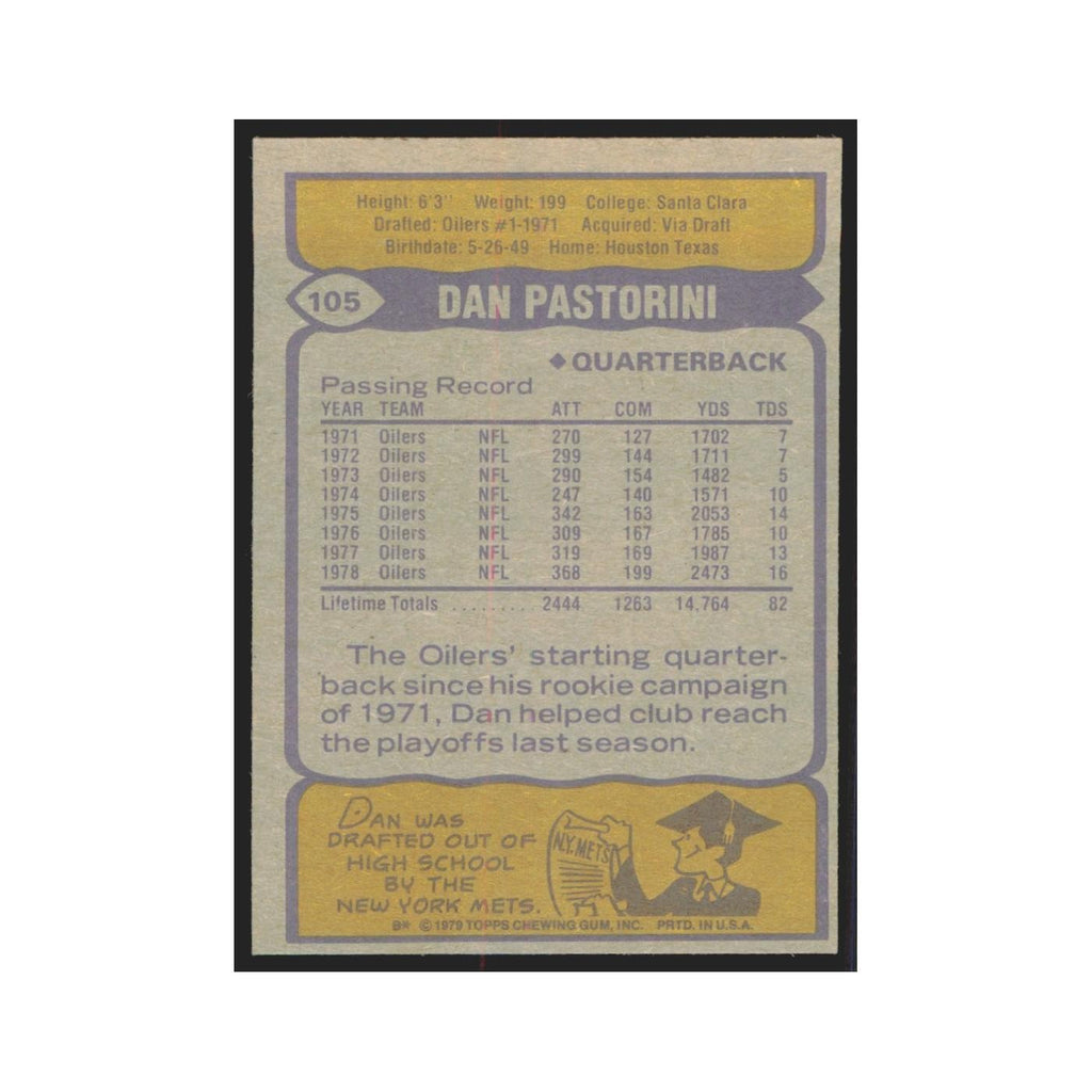 1979 Topps Dan Pastorini Houston Oilers #105