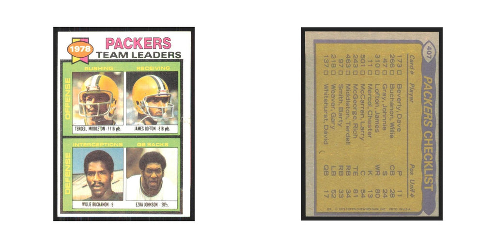 1979 Topps Willie Buchanon/Ezra Johnson/James Lofton/Terdell Middleton Packers